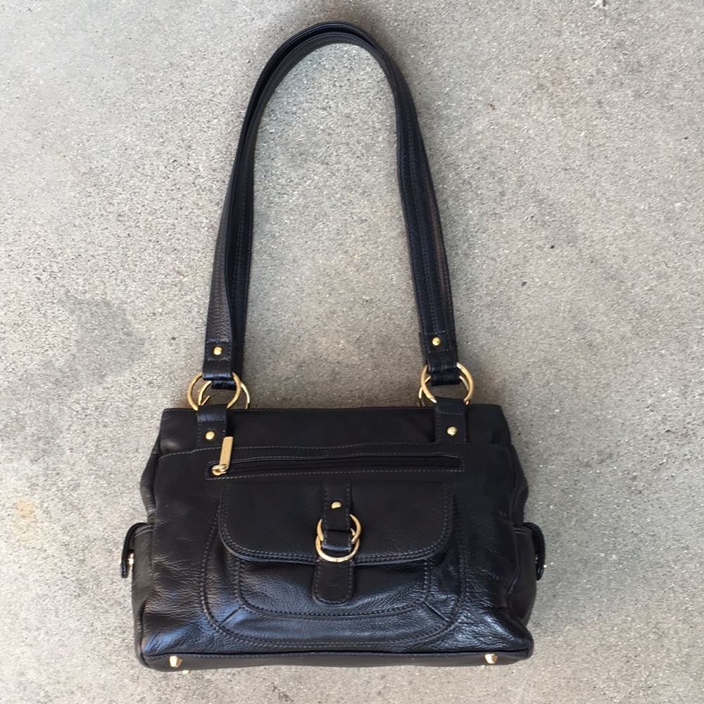 Stone Mountain Black Leather Purse Bag Tote